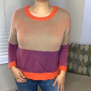 Nordstrom Love By Design Orange Purple Colorblock Knit Tweed Sweater Sz Large